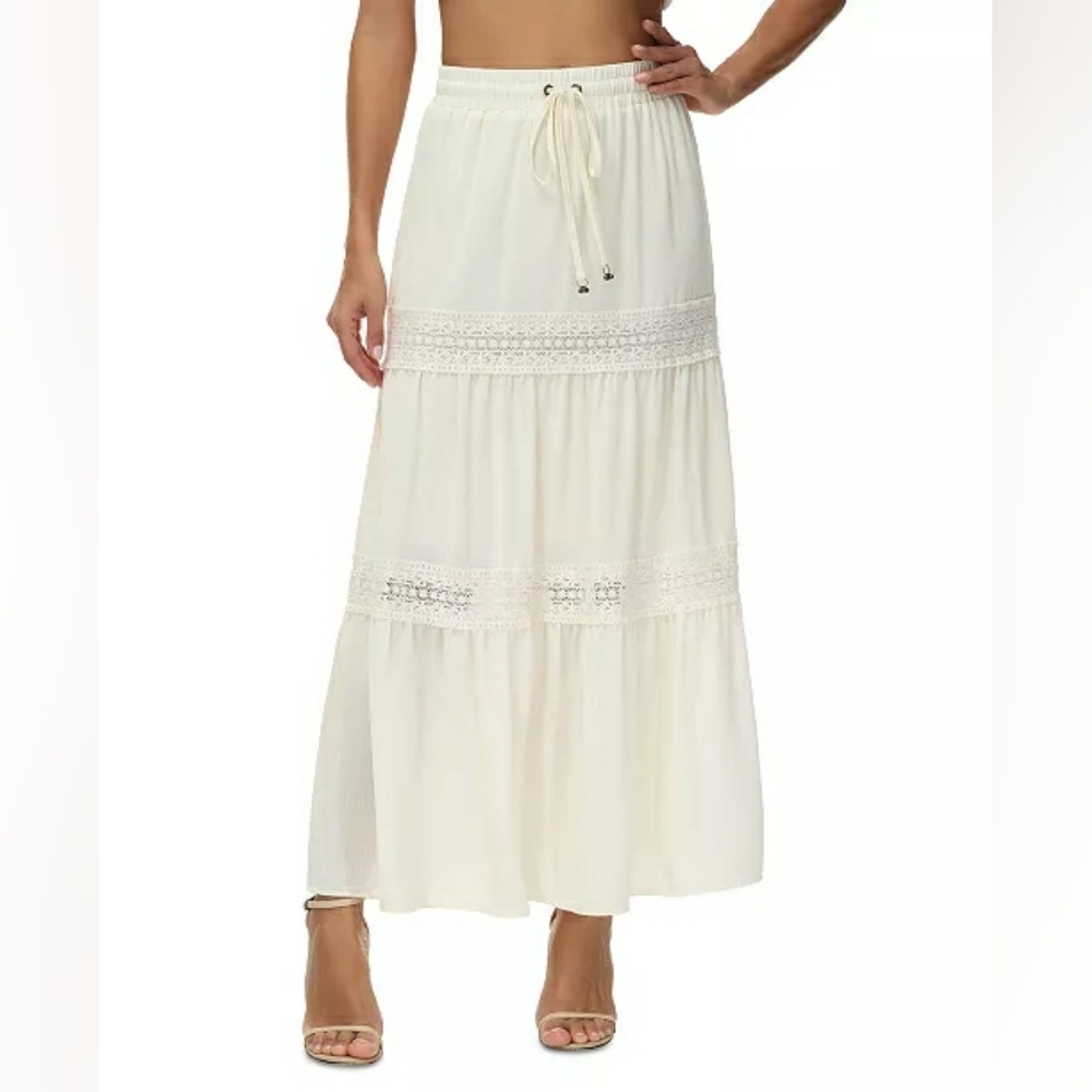 Frye Women's Jules Lace-Trim Maxi Skirt Size Small Color Ivory Bohemian
